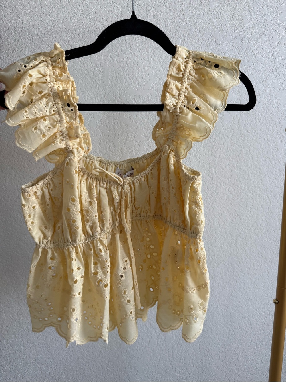 Petal & Pup Pale Yellow Eyelet Ruffle-Strap Camisole